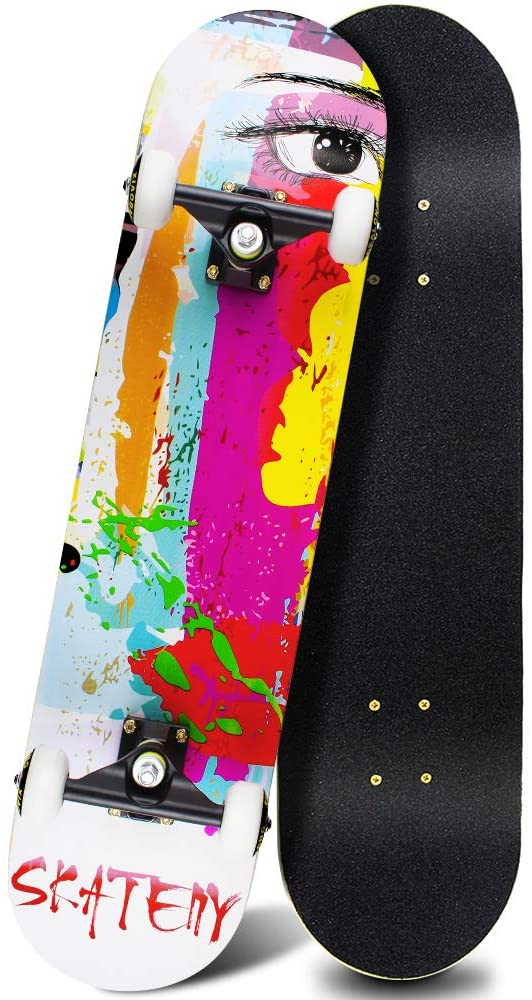 ANDRIMAX Skateboards-Complete Skateboards for Beginners Kids Boys Girls Adults Youth-Standard Skateboards 31’’x8’’ with 7 Lays Maple Deck Pro Skateboards, Longboard Skate Boards